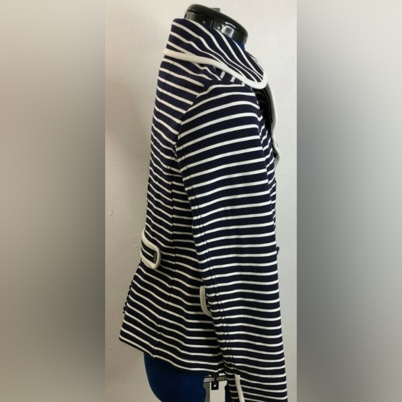 Retro Anthropologie Navy & White Striped Soft Blazer Jacket Double Breasted - Picture 10 of 16